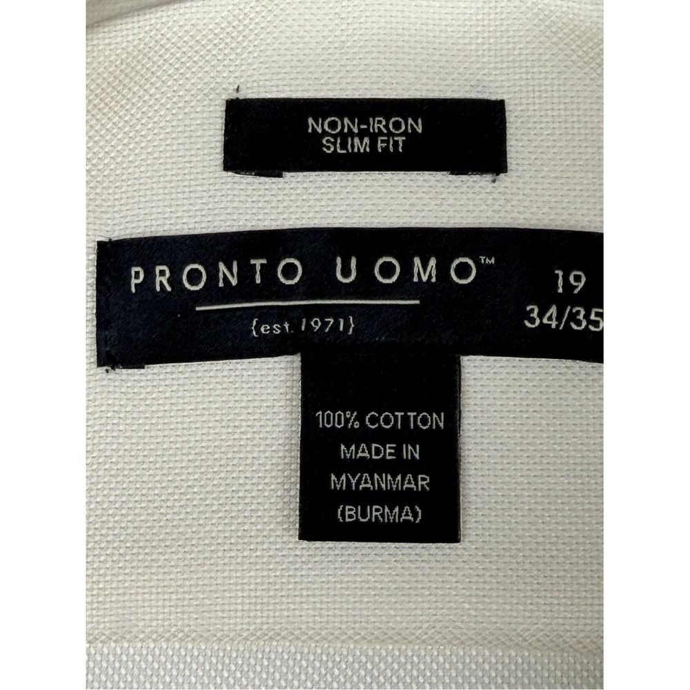 Pronto Uomo Men's 19 34/35 Non-Iron Slim Fit Cream Dress Shirt 80's 2-Ply NWT - Picture 2 of 6